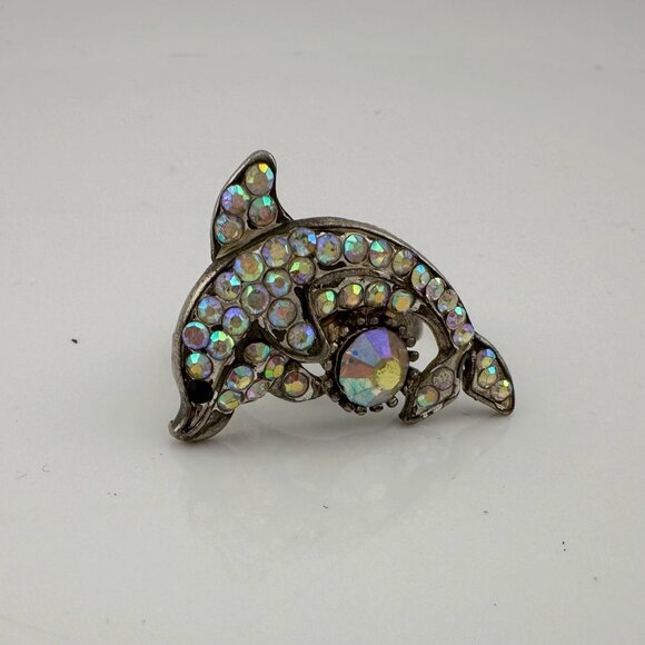 Vintage Costume Jewelry  Owl, Dolphin and Turtle Rhinestone Animal Rings - Picture 13 of 16